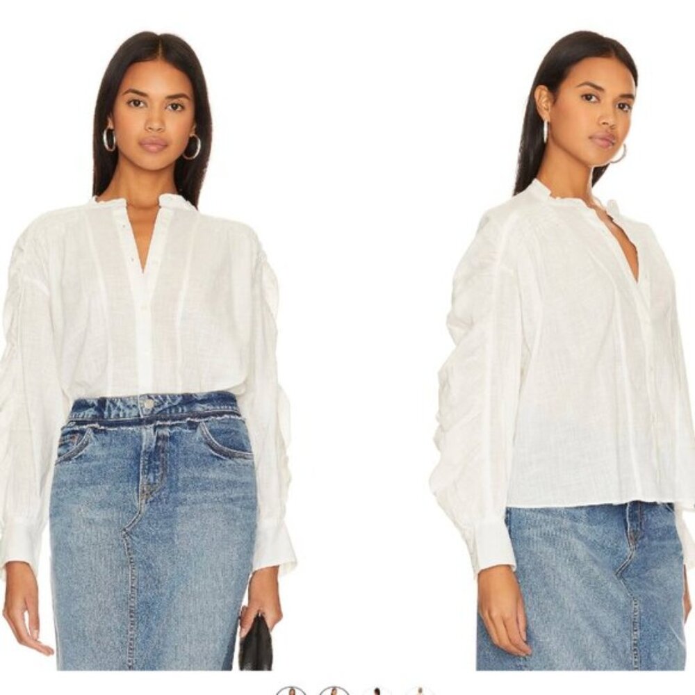 Free People Maraya White Button Up Cotton Blouse